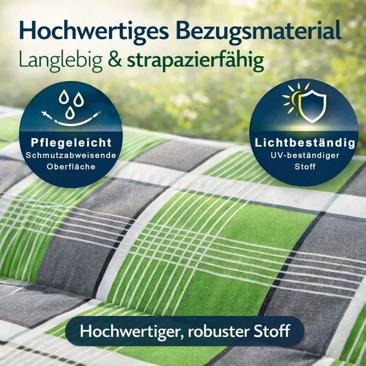 BURI 6x Auflagen Set Hochlehner für Gartenstühle 120x48x7cm Sesselauflagen Polster UV Lichtecht - Gartenstuhlauflagen Karo Muster Stuhlkissen mit Dicker Schaumstoff Füllung (Grün/Grau) – Bild 7