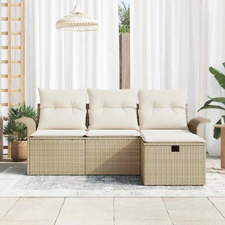 vidaXL Gartensofa-set mit Kissen 4 pcs Beige und Creme Poly-Rattan 3358850 – Bild 3