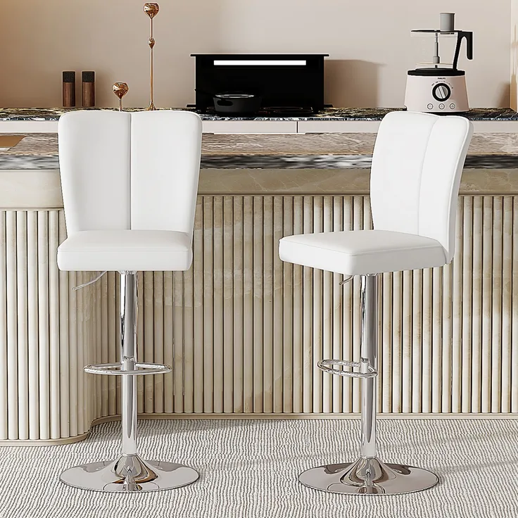 Höhenverstellbarer Barhocker im 2er-Set, 360° drehbar. Luxuriöser Barhocker im Silber-Weiß-Design aus wasserabweisendem PU-Leder, geeignet für Kücheninseln. Verschiedene Farben erhältlich.--Weiß+Silber--37x44x44.5cm--YOUDENOVA