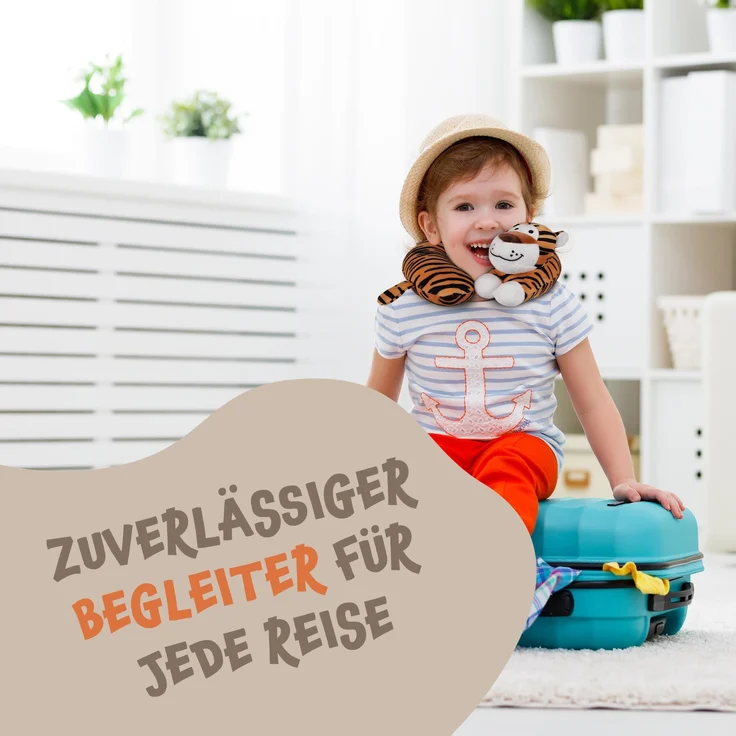 Nackenhörnchen Kinder Tier Schlafkissen Reisekissen Waschbar Kopfstütze U-Förmig Nackenkissen für Auto Zug Flugzeug weicher Kissenbezug Tiger – Bild 5