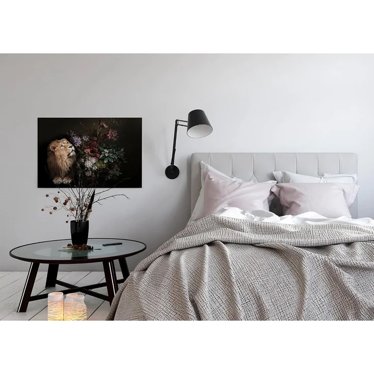 Leinwandbild Löwe Blumen Schwarz Beige 90x60 DD120388 Keilrahmen Wandbild Rot – Bild 3