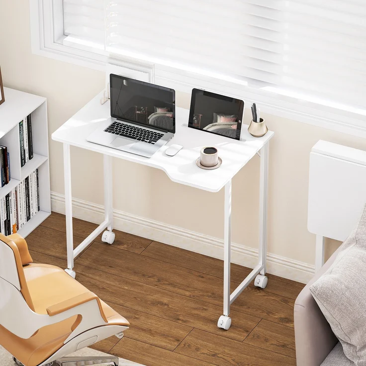 MELAYR, Schreibtisch, klappbarer Computertisch, platzsparender Bürotisch mit Rollen, 80 x 52 x 75 cm, Weiß – Bild 3