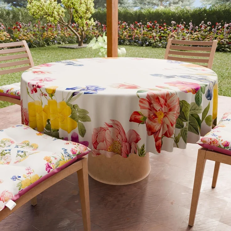 PETTI Artigiani Italiani - Schmutzabweisende runde Tischdecke aus Mikrofaser (Durchmesser 200 cm), Küchentischabdeckung für runden Tisch, Blumenmuster 30, 100% Made in Italy
