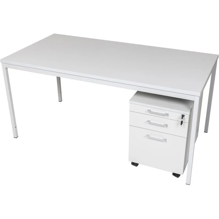 Schreibtisch und Holz Rollcontainer, 3 Schübe, grau, 160x80x75 cm – Bild 2