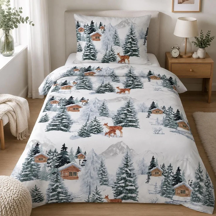 Biber Bettwäsche im Wintermotiv - Einzelbettwäsche 135 x 200 cm + 80 x 80 cm – Bild 3