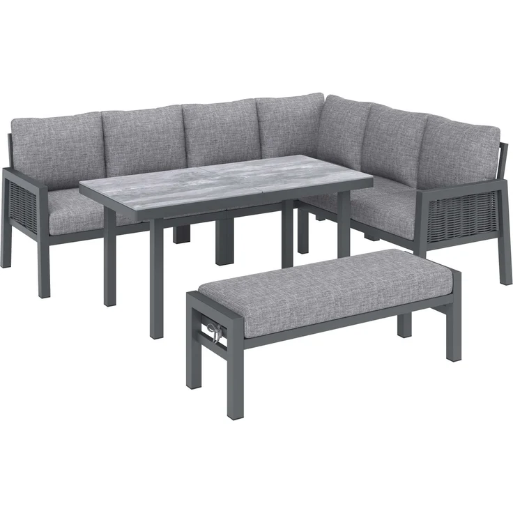 Merax Gartenlounge-Set, Gartenmöbel-Set 7 Sitzer, Gartensofa Eckstellung, mit Esstische, Bänke und Sofas, grau – Bild 9