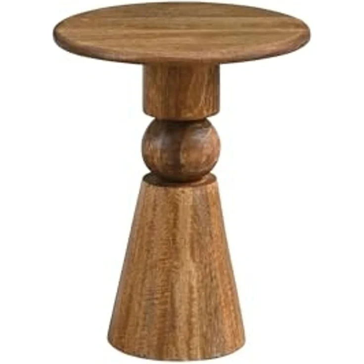 Beistelltisch Mango Massivholz Braun 35cm - Design Anstelltisch Holz - Runder Wohnzimmertisch Massiv - Loungetisch Couchtisch Natur Handmade – Bild 1