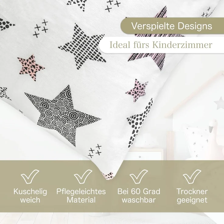 KiGATEX Kinderbettwäsche Stars 100% Baumwolle 40x60/100x135 cm, Reißverschluss – Bild 4