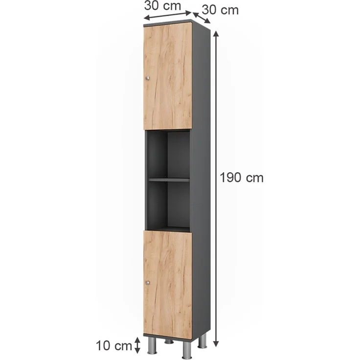 Hochschrank Fynn Anthrazit/Goldkraft Eiche 30 x 190 cm Vicco – Bild 3