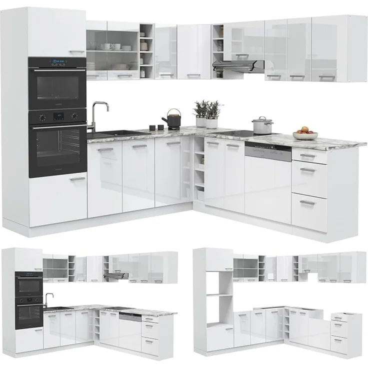 Eckküche R-Line Weiß Hochglanz/Weiß 247 x 237 cm, AP Anthrazit Vicco – Bild 8
