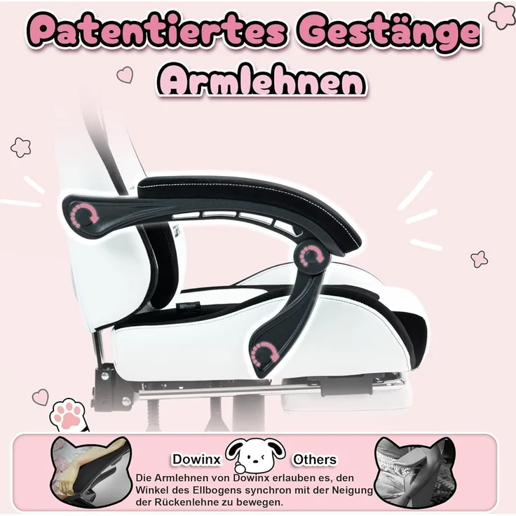 Dowinx Gaming Stuhl Süße Hund Edition Ergonomisch PU-Leder weiß Kaninchen – Bild 4
