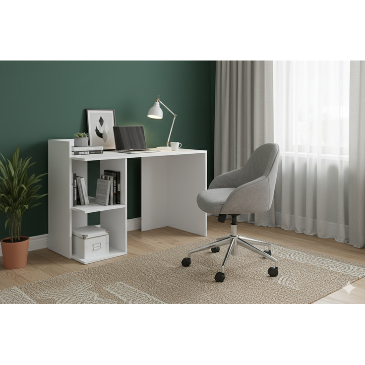 Shefa Schreibtisch Line Iris Weiß - Moderner Computertisch & Bürotisch