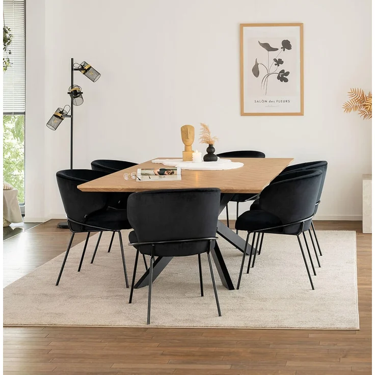 HOME DELUXE Essgruppe Eckig AVENCIA inkl. Sternfuß - 200 x 120 cm Fishbone Oak 6 Stühle – Bild 1