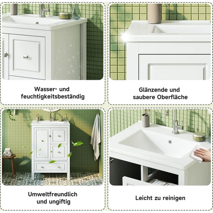 Waschtisch 62 x 47 x 90 cm mit Keramikwaschbecken und drei Schubladen, Weiß – Bild 7