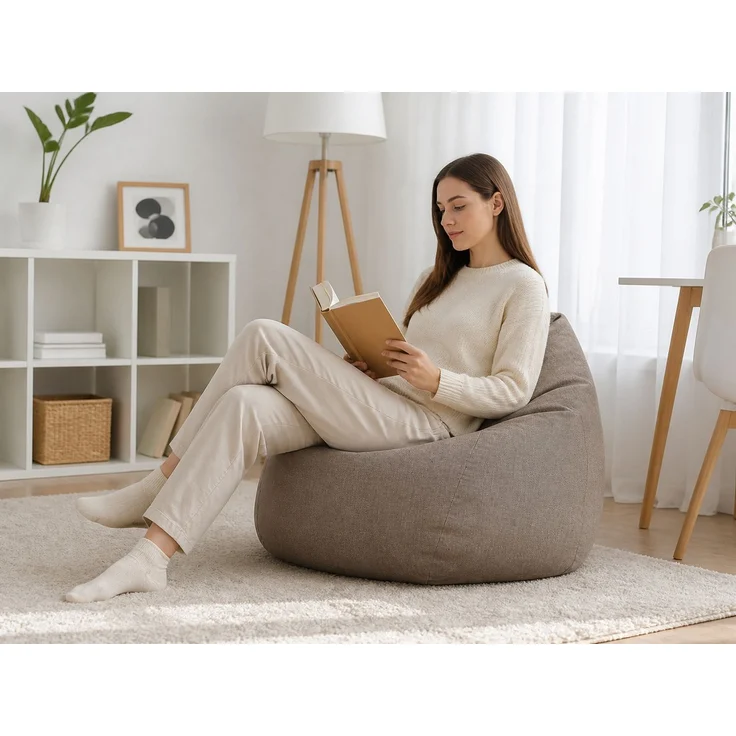 Sitzsack-Hülle ohne Füllmaterial, Beige, 70 x 80 cm, Stoffbezug für Innen- und Außenbereich – Bild 2