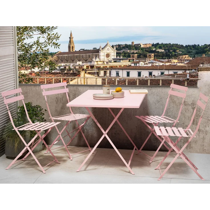 Gartenmöbel Set 4-Sitzer FIORI klappbar Metall Pastellrosa – Bild 3