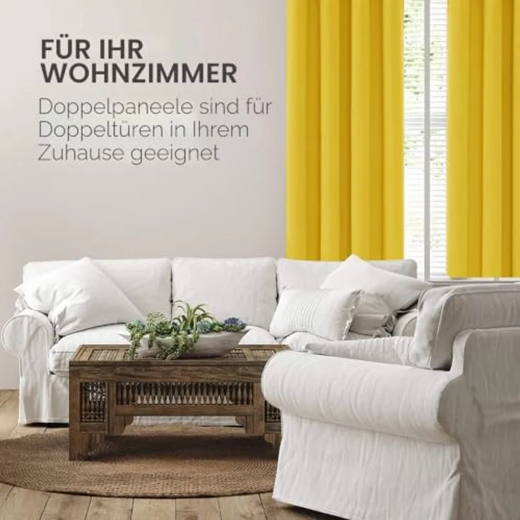 Deconovo Gardinen Schlafzimmer Blickdicht Thermovorhang mit Ösen Senfgelb | 1 Stück, H290 x B140 cm, Verdunkelungsvorhang Hitzeschutz, Sichtschutz für Wohnzimmer, Blackout Curtain, UV-Schutz, Vorhänge – Bild 4