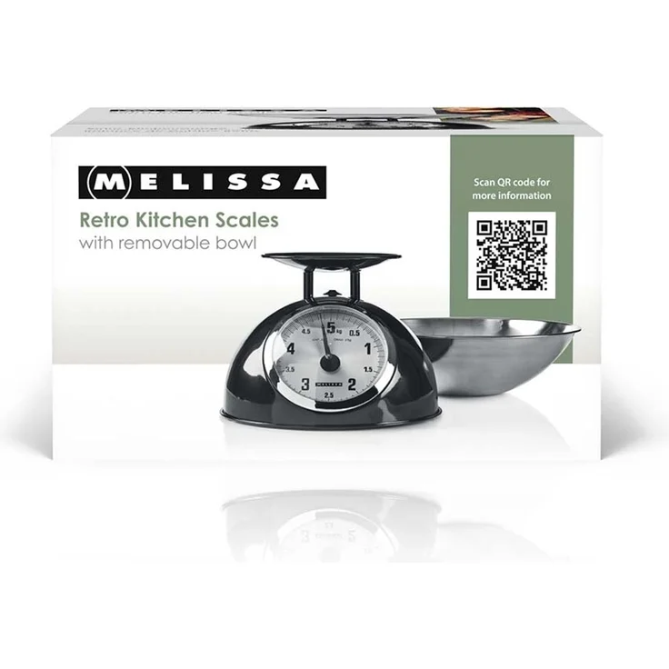 Retro-Küchenwaage | Analog | Metallgehäuse | Abnehmbare Schale | Max. 5kg | 25-Gramm-Schritte | Schwarz – Bild 3