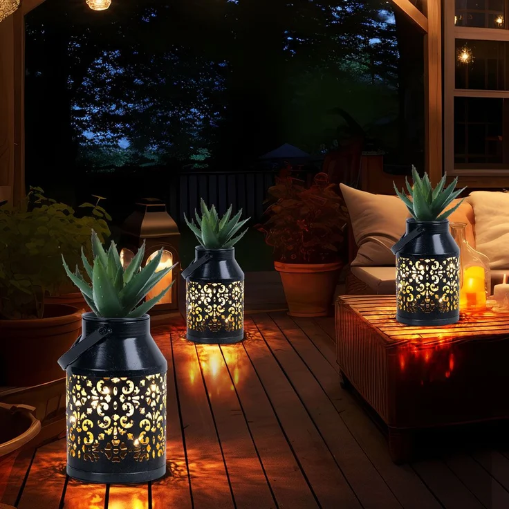 2x LED Solarleuchte, schwarz, Pflanzgefäß, H 16 cm – Bild 4