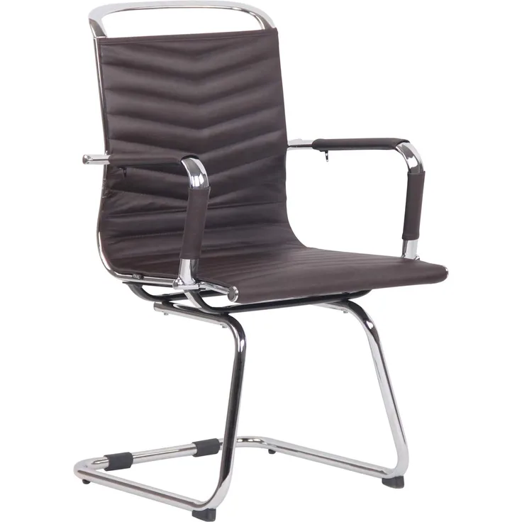 CLP Besucherstuhl Burnley mit Gestell aus Metall in Chromoptik - Farbe:braun;Material:Echtleder