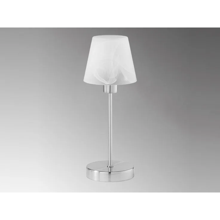 Tischleuchte LUIS II, Glasschirm Weiß Sockel Silber - Touchfunktion, Höhe 32cm