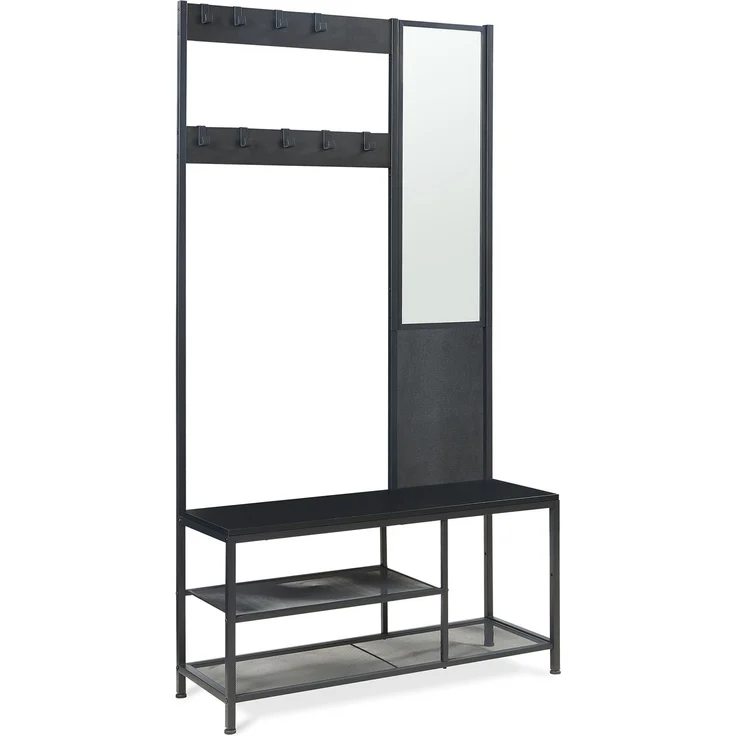 Garderobenständer Napinerg mit Spiegel und Schuhregal 185x98x34 cm Schwarz [en. casa] – Bild 4
