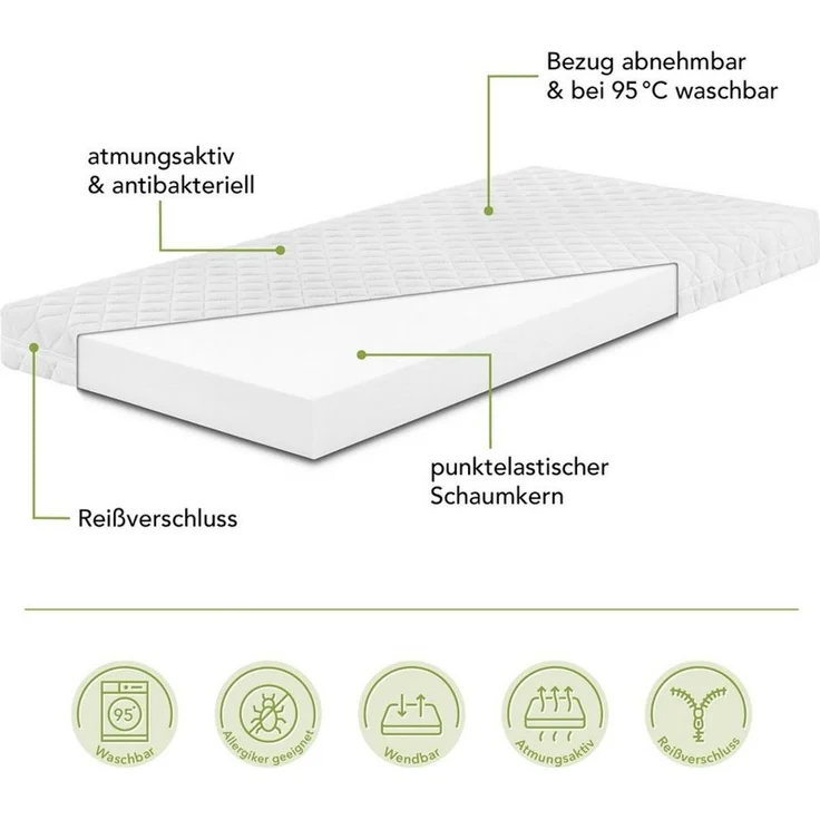DREAMSTAR Ergo Kids Junior Babymatratze und Kindermatratze | Öko-TEX® | hautfreundlicher Bezug abnehmbar und waschbar bei 60 Grad | 60x120 cm – Bild 3