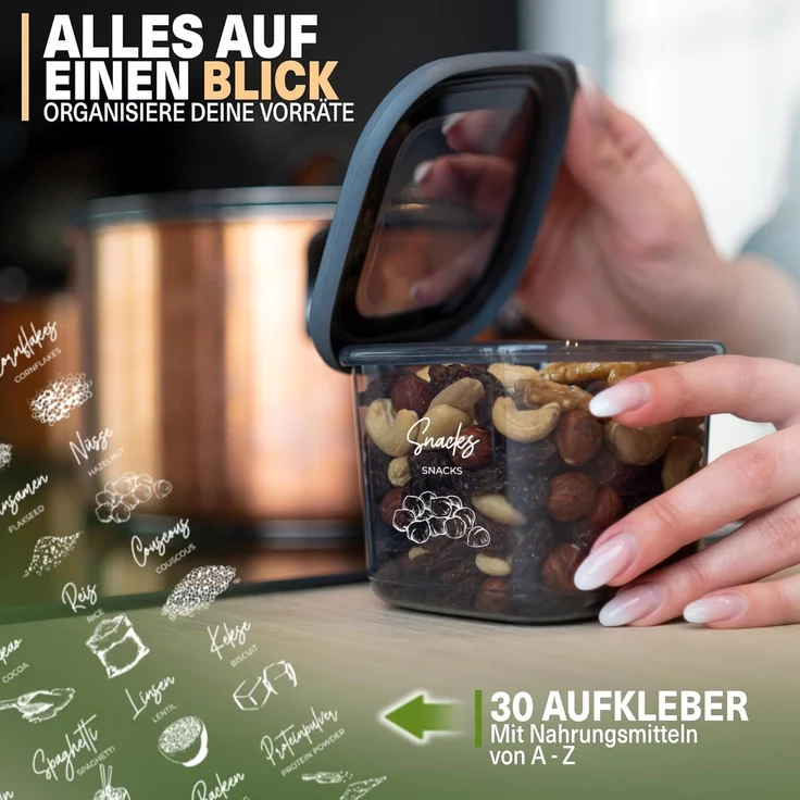 Viwares Vorratsdosen mit Deckel Luftdicht, 18er Vorratsbehälter Set BPA-Frei, Vorratsdose zur Müsli Mehl Aufbewahrung Küche, Praktische Organizer Küche, Frischhaltedosen für Lebensmittelaufbewahrung – Bild 2
