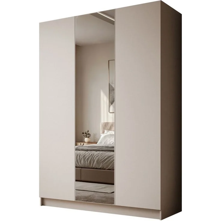 Lookway Kleiderschrank AUREL 3D KASCHMIR mit Spiegel Drehtürenschrank mit 3 Türen 100x210x57 cm – Bild 1