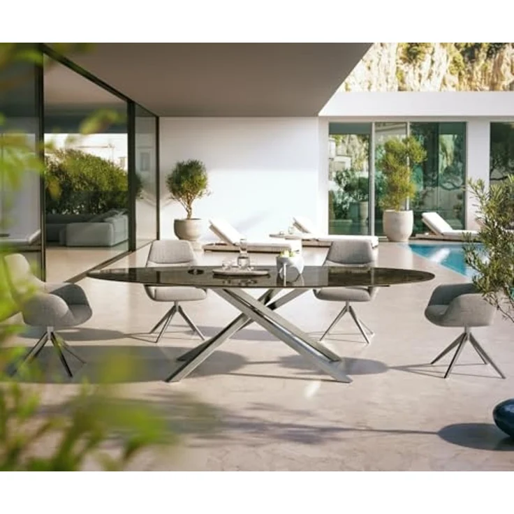 Outdoortisch Edge Oval 280x130 cm Keramik Emperador Extra Lucidato Dunkelbraun Kreuzgestell Rechteck Edelstahl – Bild 3