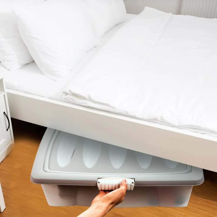Centi Aufbewahrungsbox Flache Unterbettbox mit Rollen und Deckel, transparent (3er-Set) – Bild 7
