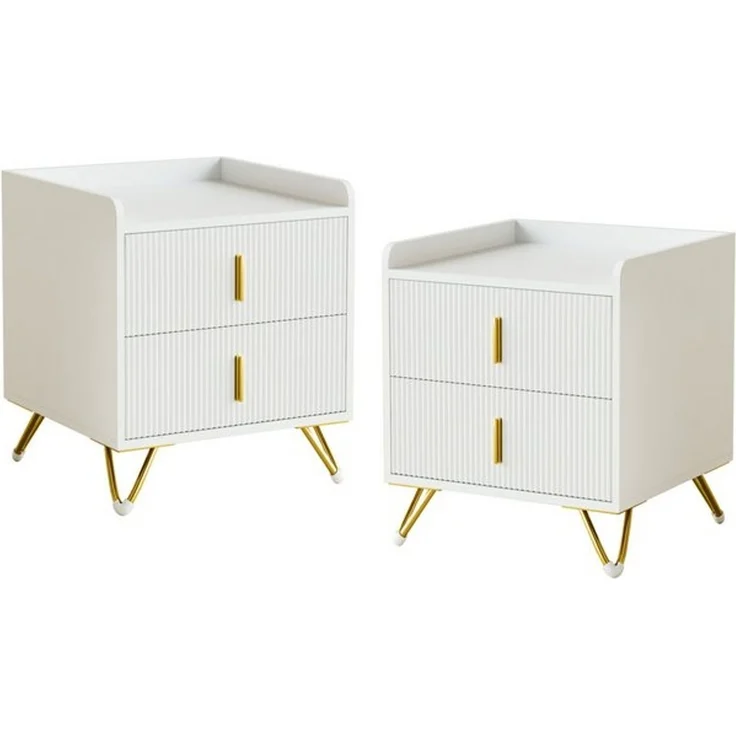 Mondeer Nachttisch Nachtkommode (2-St, 50 x 40 x 50 cm), mit 2 Schubladen, Kleiner Bettkasten in Weiß & Gold – Bild 4
