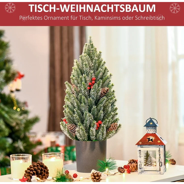 HOMCOM Künstlicher Weihnachtsbaum Mini Weihnachtsbaum mit Tannenzapfen, roten Beeren und Übertop, Tannenbaum, Kleiner Tisch-Christbaum, Grün Ø27 x 47 cm – Bild 5