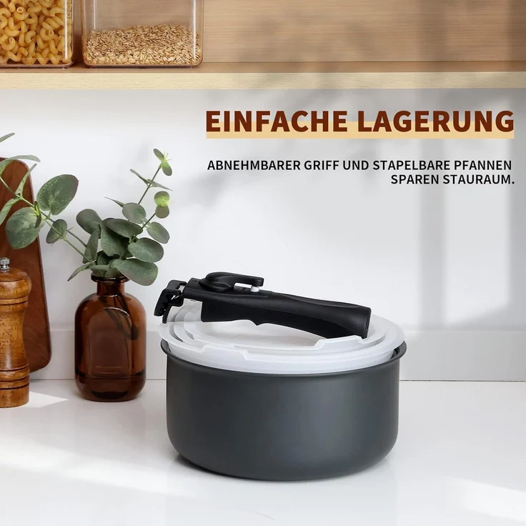 Kochtopf Set 7-tlg. 16+18+20cm abnehmbarer Griff Induktion Antihaft backofenfest – Bild 6