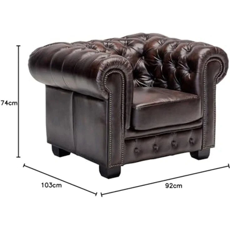Chesterfield Sessel antik braun Echtleder 100x72x90 cm massivum Serie Chesterfield Ledersessel Clubsessel Wohnzimmer Herrensessel – Bild 3