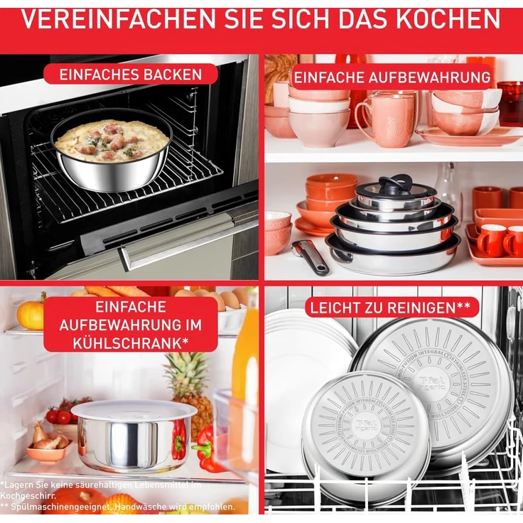 Tefal L97490 Ingenio Preference On 3-teiliges Pfannenset | stapelbar | Antihaftversiegelung | induktionsgeeignet | Thermo-Signal Temperaturanzeiger | Schwarz/Edelstahl, Groß – Bild 4