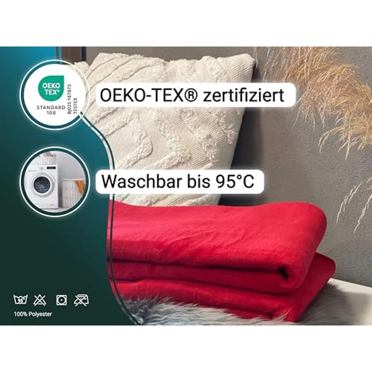 Zollner Kuscheldecke, Rot, 130x170 cm, 100% Polyester, waschbar bis 95°C – Bild 2