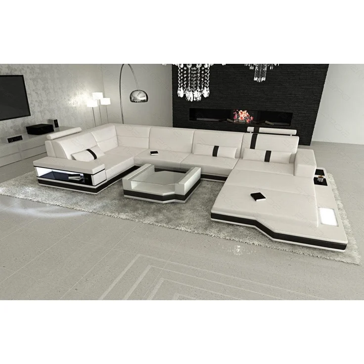 Sofa Dreams - Ledersofa Wohnlandschaft Messana - Echtleder - weiß-schwarz - Rechts – Bild 2