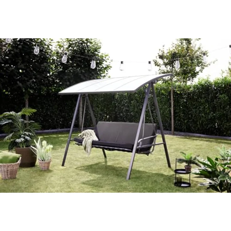 Primaster Hollywoodschaukel Madeira Stahl Gartenschaukel schwarz Sonnendach – Bild 6