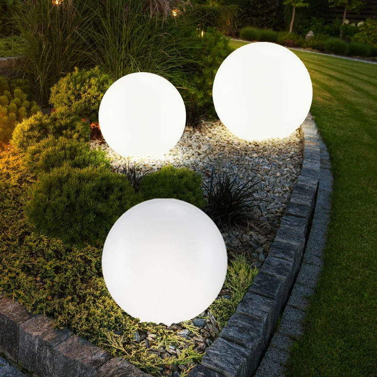 3er Set LED Solarleuchten, Außenlampe, Kugel, weiß silber – Bild 3