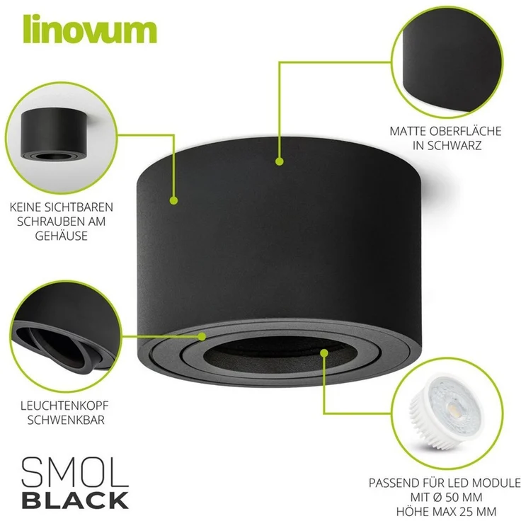 linovum LED Aufbaustrahler Schwenkbare Aufbauleuchten SMOL matt schwarz - Aufbauspot schwenkbar – Bild 4