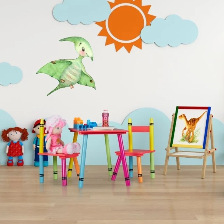 3-teilige Kindersitzgruppe,2 Stuhl und 1 Tisch, MDF / Kiefer bunt – Bild 2