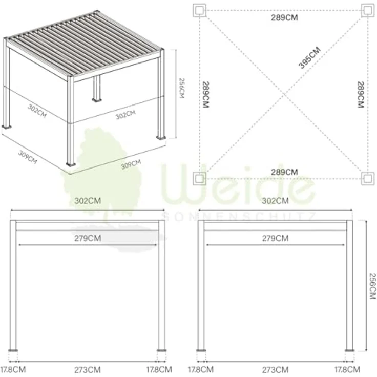 Weide Classic | Aluminium Pavillon | 3x3 M | Lamellendach weiß | Pergola freistehend – Bild 7