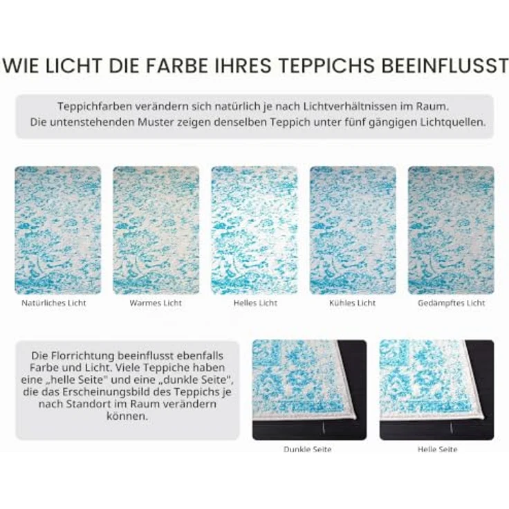 Safavieh Teppich 183x274 cm - Adirondack Collection - Transitional Design, Elfenbein & Petrol, Pflegeleichte Synthetikmischung, Ideal für Wohnzimmer, Schlafzimmer, Büro | 1 cm Flor, Teppich für den Innenbereich, langlebig, kinder- und haustierfreundl... – Bild 3