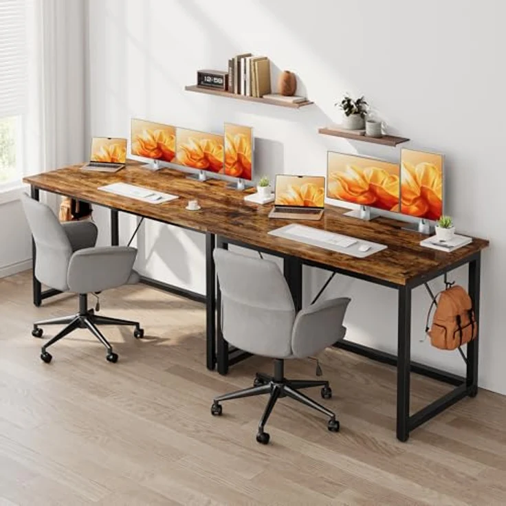 JUMMICO Schreibtisch 80 x 50 x 75 cm, Computertisch mit verstellbaren Füßen, Haken, 60 kg Tragkraft und wasserfester Platte, für Kinderzimmer und kleine Räume, Vintage Braun – Bild 4