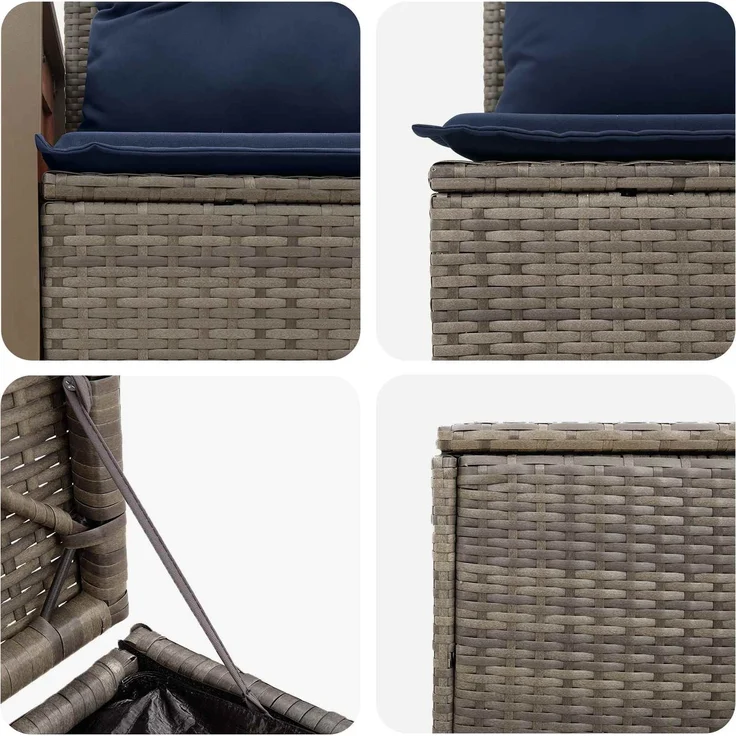 vidaXL Sofa Set 5 stk. Grau und Marineblau Polyrattan und Stahl 3447965 – Bild 7