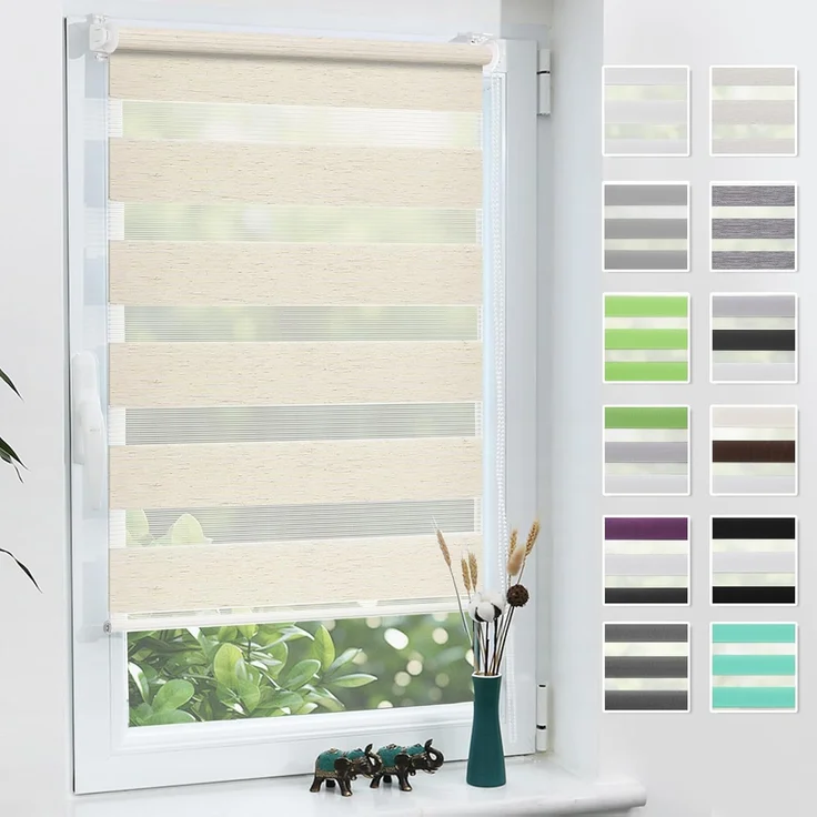 Grandekor Doppelrollo Klemmfix ohne Bohren Leinen 105x150 cm(Stoffbreite 101cm) Fenster Rollos für innen Klemmrollos Duo Rollos für Fenster ohne Bohren mit Bohren Privatschutz UV-Schutz Zebrarollo – Bild 1