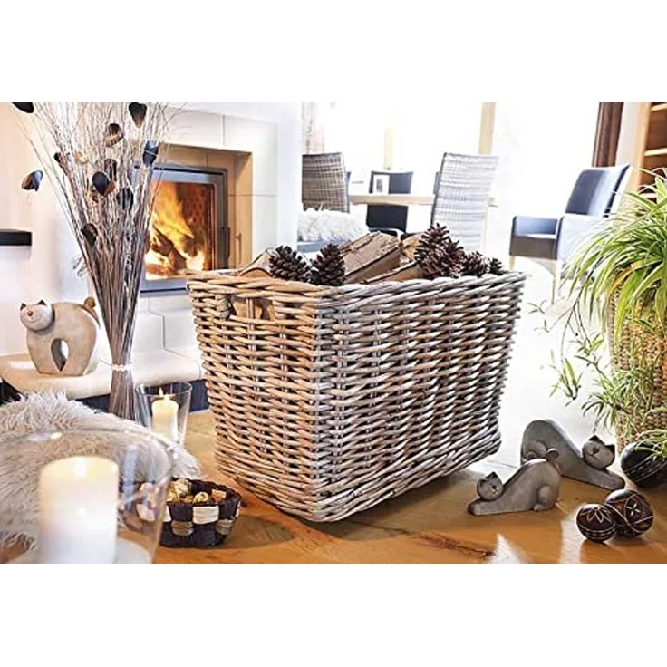 Kobolo Kaminholzkorb Holzkorb aus Rattan mit Jute und stabilen Rollen – Bild 2