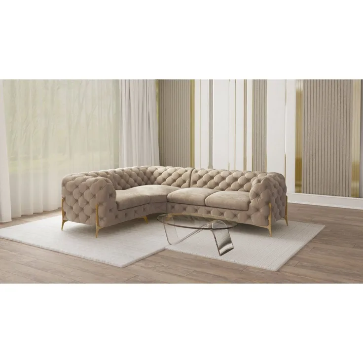 S-Style Möbel Ecksofa Chesterfield Ashley mit Goldene Metall Füßen, Die Eckeinheit kann entweder rechts- oder linkshändig sein, mit Wellenfederung