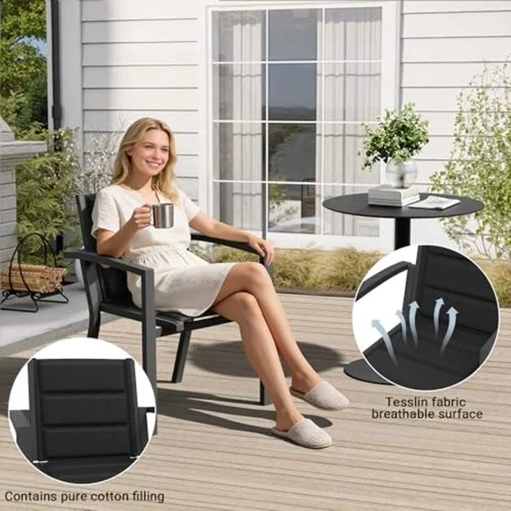 JUMMICO Garten Balkon Möbel Set Aluminium Leichtgewicht Stapelbare Stühle mit Textilpolster Stabil und Einfach Montiert,6 Personen Set – Bild 5